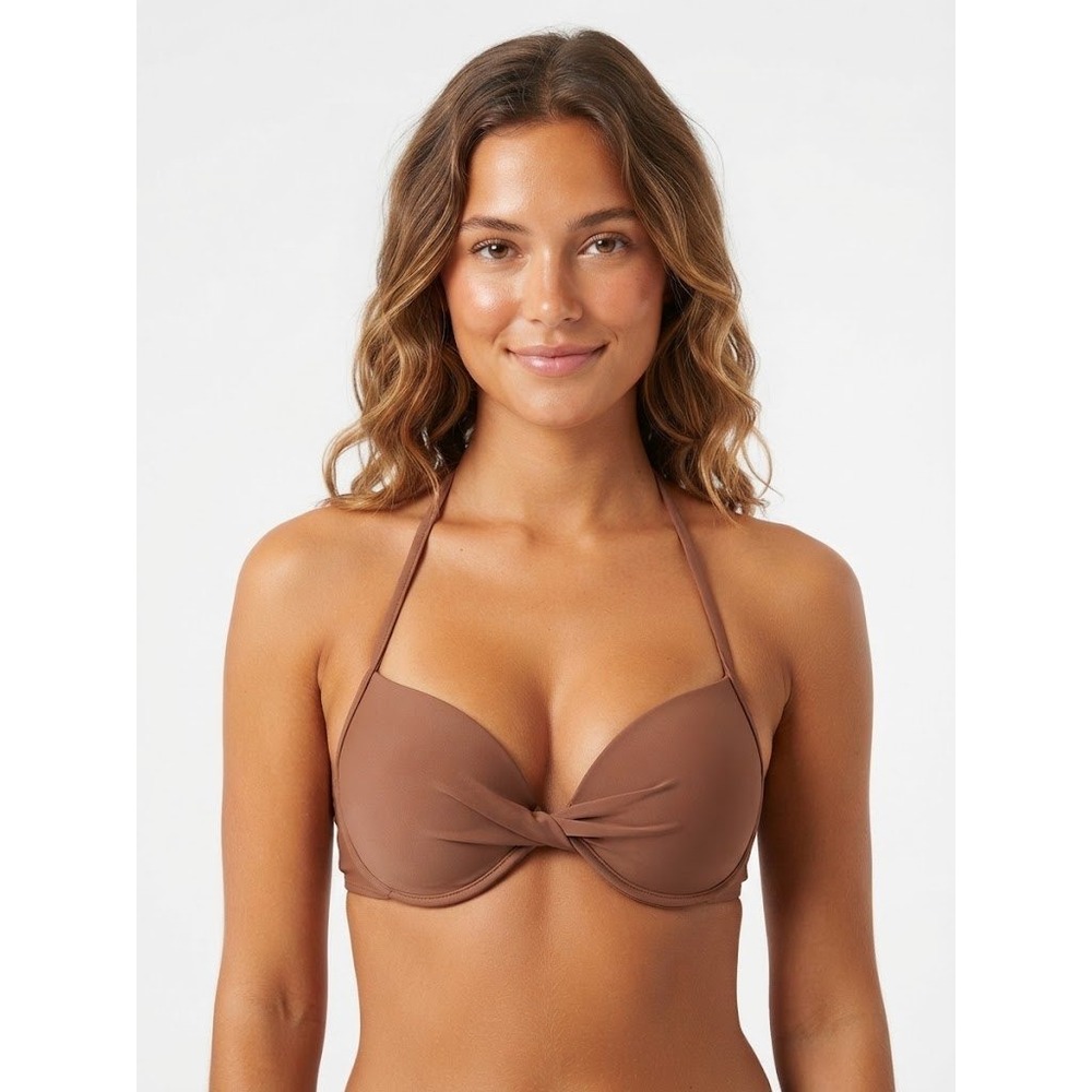 Generic Bikini Top Women 14 Brown Excellent Twist Front Halter Underwire Swim